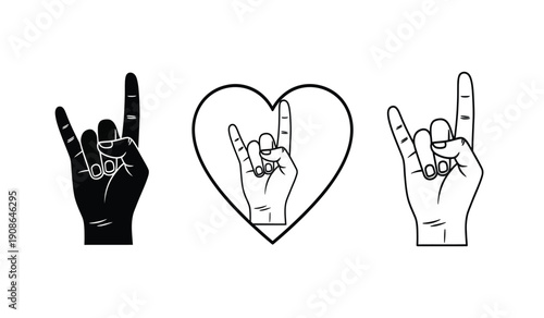 Three hands making love signs with heart symbol