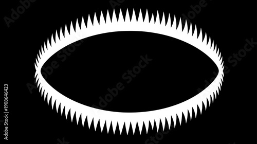 Abstract jagged teeth elliptical frame on black. Dangerous sharp border graphic element, conceptual trap or security design.