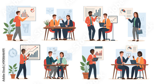 A confident businessman examines data on a tablet, conveying focus and professionalism in an office setting.