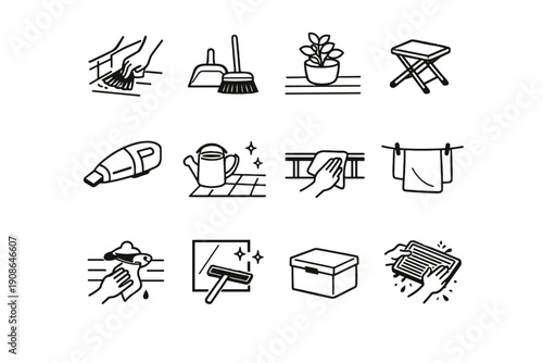 Compact ledge simple generation small icon balcony image wipe cleaning vector tidy