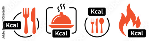 kcal calorie burn food icon set