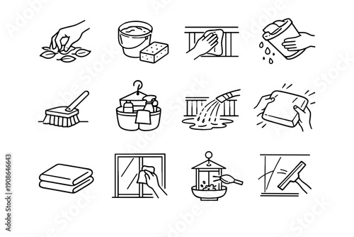 Icon floor simple collecting railing generation hanging rinse tool vector cloth clean