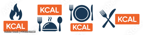 kcal calorie burn food icon set