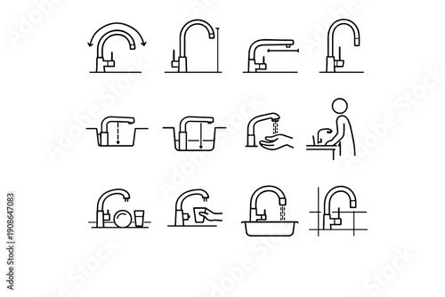 Sink image relation icon tall reach silhouette vector spout height faucet simple