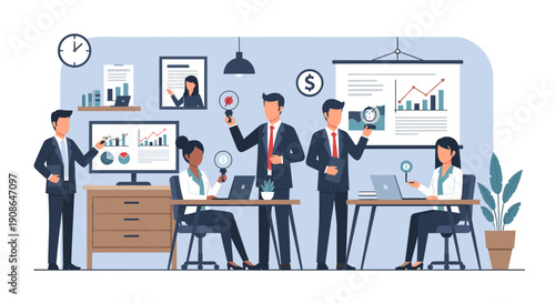 A professional businessman stands confidently by his desk, exuding authority and readiness for work in an office setting.