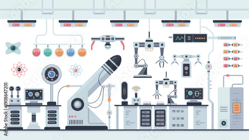 Modern infographic vector illustration of a futuristic lab mockup with sharp geometry on white background