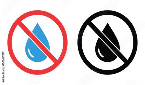 No water signs prohibited icons with red and black circles