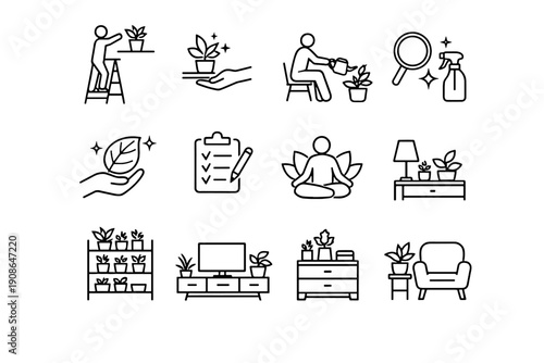 Furniture level generation focus planning icon plant vector reachable calm simple shelf
