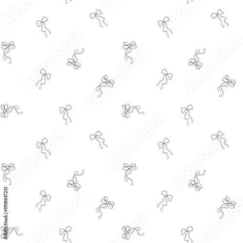 Outline bows scattered repeat. Simple ribbon bow shapes seamless pattern. Modern nursery style. Great for bedding, pajamas, tote bags, home textile, wallpaper