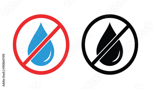 No water or dry signs icons with red and black circles