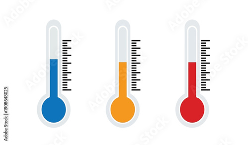 Three colorful thermometers with rising temperature levels
