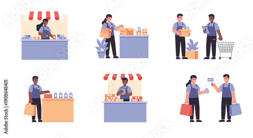A cheerful customer completes their purchase with a friendly cashier, perfect for retail marketing materials.