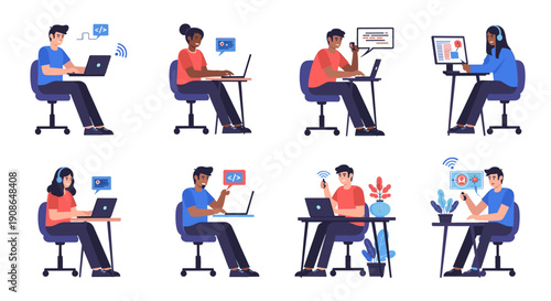 A cheerful customer support agent engages in online communication, ideal for showcasing professional service and teamwork.