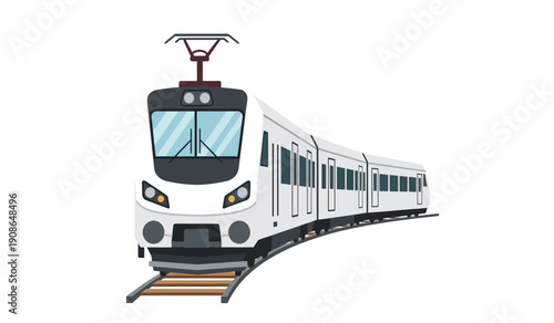 A white train traveling on tracks with a pure