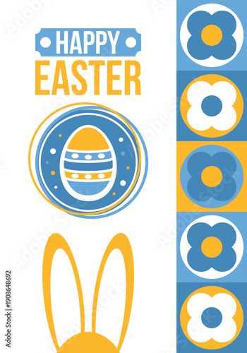 Happy Easter in April. Christian spring holiday in honor of the resurrection of Christ. Biblical history. Traditional dyeing eggs with patterns, fun game for children searching for easter eggs. Vector