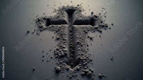 christian cross or crucifix drawn in ash dust or sand symbol of religion sacrifice and redemption jesus christ ash wednesday spiritual minimal scene 