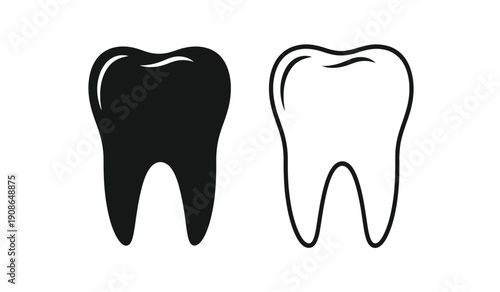 Black and white outline tooth icons on for dental health concepts