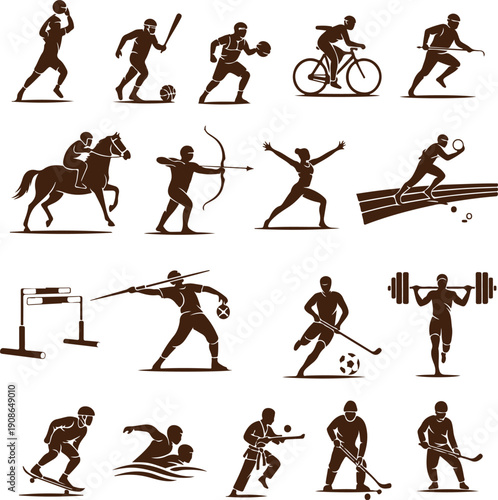 Collection of dynamic sports silhouettes for fitness and athletic projects