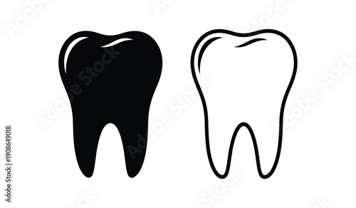 Black and white line art illustrations of two teeth icons side by side