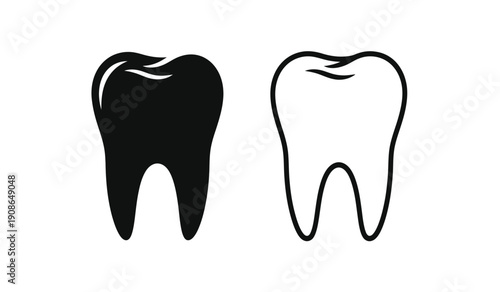 Black and white tooth icons in simple line art style for dental or oral health concepts