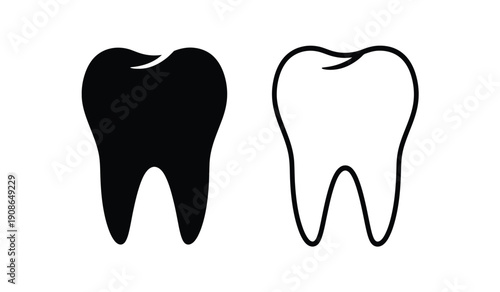 Black and white outline tooth icons dental symbols for health and medical designs
