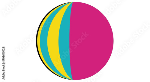 Vibrant multicolored circle graphic with layered sections displayed on a plain surface from a front view