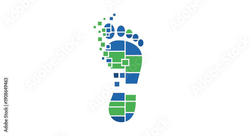 Footprint made of green blue squares.