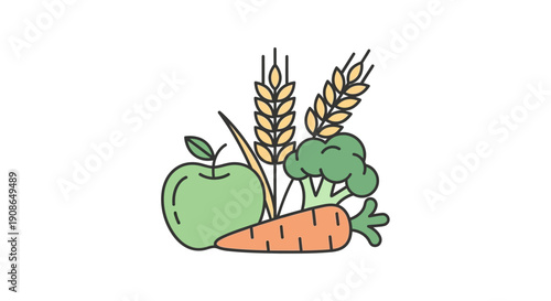 Fresh Vegetables and Fruits Illustration.