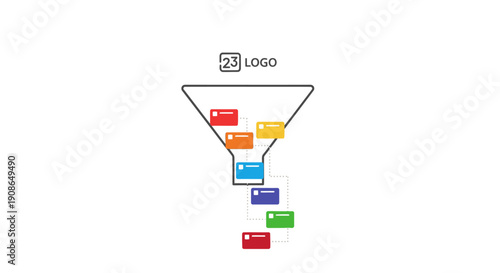 Funnel Chart with Colored Boxes and Logo.