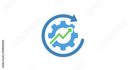 Gear with green graph arrow.