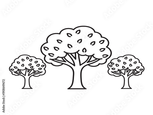 Calm nature trees 2D vector line art with a soothing minimalist aesthetic