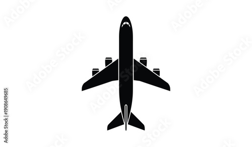 Black silhouette of an airplane flying high with clear wings and tail