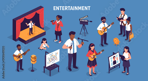 A cheerful man strums an acoustic guitar, evoking a sense of joy and creativity perfect for music-related content.