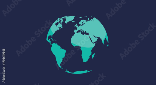 Stylized graphic illustration of the Earth globe on a dark background, representing global communication, international business, environmental awareness, and worldwide