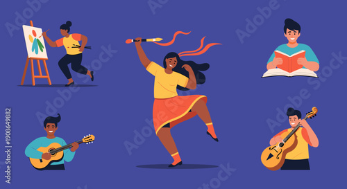 A cheerful man playing an acoustic guitar, perfect for music-related content or promoting creativity.