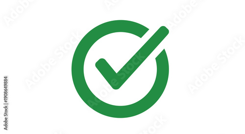Clean and simple graphic icon of a green checkmark enclosed in a circle, symbolizing approval, completion, validation, success, agreement, and correctness in a clear visual manner.