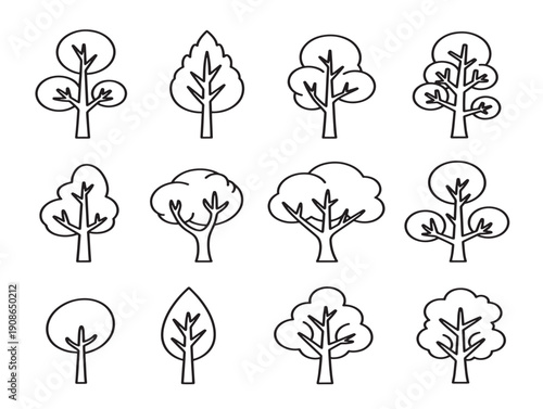Nature clipart trees line art vector in a cute and approachable style
