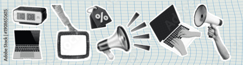 Digital Media Collage with Communication Icons