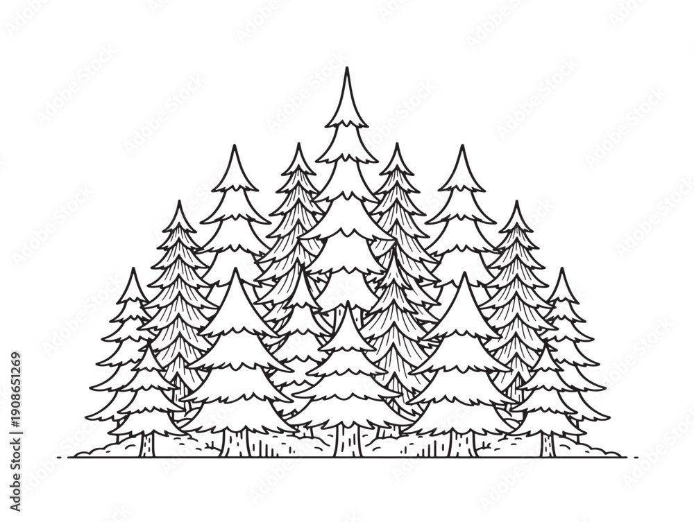 Fototapeta premium Dense forest shapes line art vector for lush and deep woodland scenes