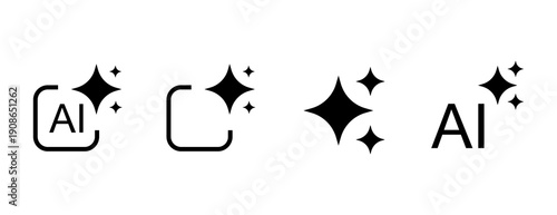 AI Artificial Intelligence Minimal Black Line Icon Set