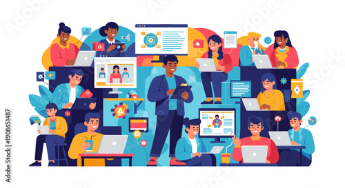 A cheerful individual enjoys working on their laptop while sipping a drink, perfect for illustrating productivity and relaxation.