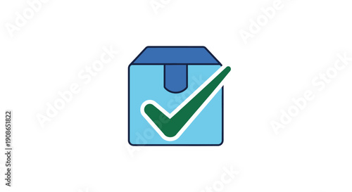 Green Checkmark on Blue Box.