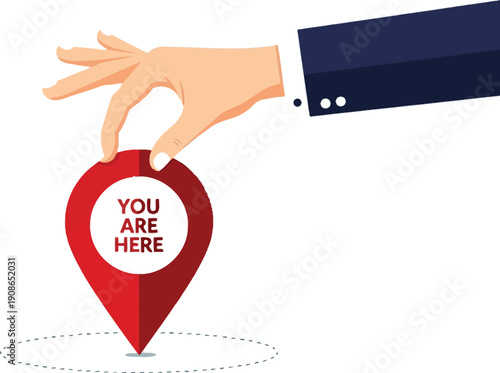 Businessman placing large map pin showing current location