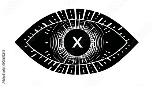 Futuristic Abstract Eye with X Mark Icon. Digital Surveillance, Data Privacy, Vision, Security Concept.