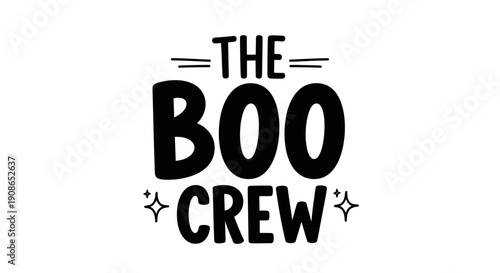 Group of friends celebrating Halloween together with spooky text overlay on a graphic illustration from a front viewpoint