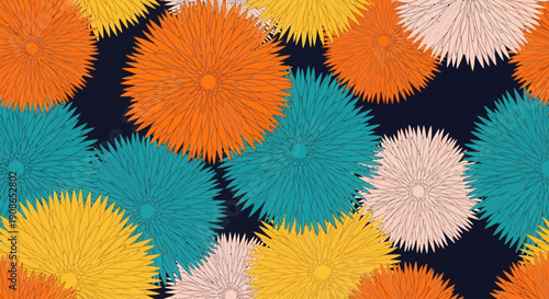 Vibrant colorful flowers pattern viewed from directly above in a decorative arrangement