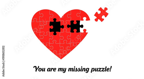 A heart shaped puzzle with missing pieces illustration on a white background