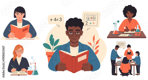 A cheerful professional woman diligently writing notes, ideal for educational or business content.