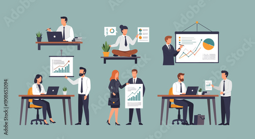 A focused professional woman sits at her desk, embodying dedication and productivity in a modern office setting.