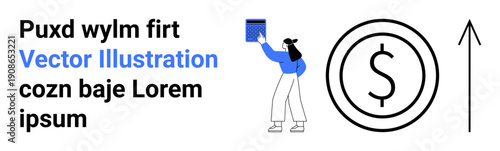 Business development, financial strategy, monetary success, investment growth, economic progress, money management. an arrow pointing upward, a dollar icon and a person carrying a box. Business